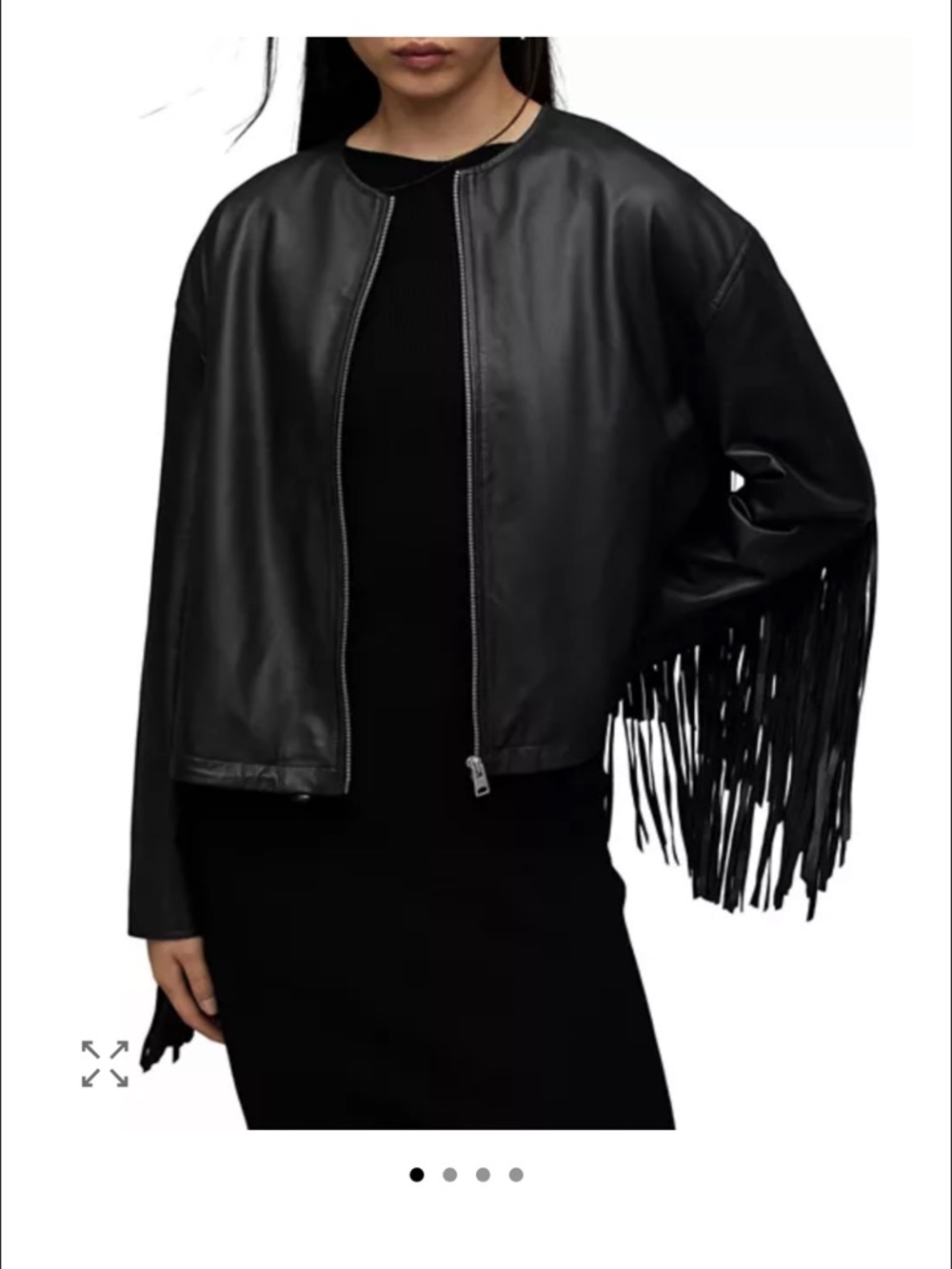 AllSaints Darcy Black Tassle Bomber Leather Jacket - Women